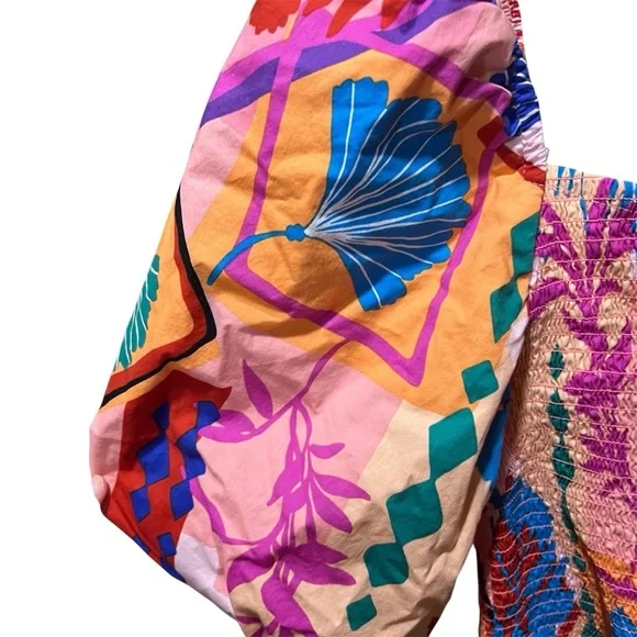 Life Brand Colorful Women's Bohemian Puff Sleeve Crop Top Small - Picture 2 of 7